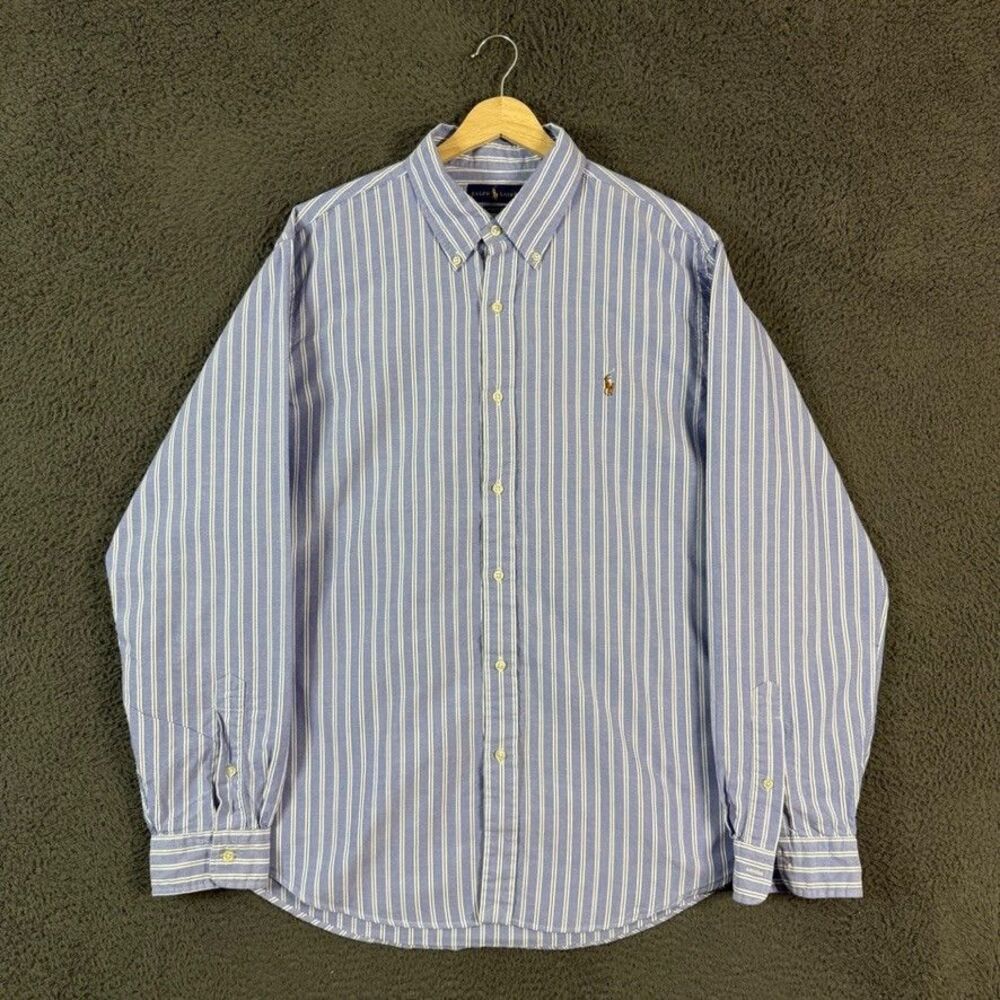 Polo Ralph Lauren OCBD Shirt Mens XL Blue Striped Long Sleeve Preppy Casual